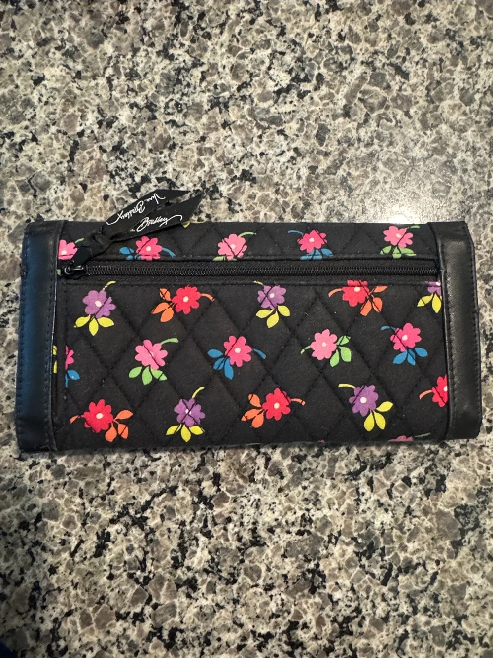Vera Bradley Black Quilted Wallet with Bright Floral Print - Picture 4 of 5